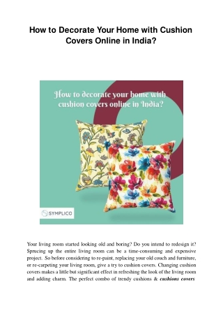 How to decorate your home with cushion covers online in India