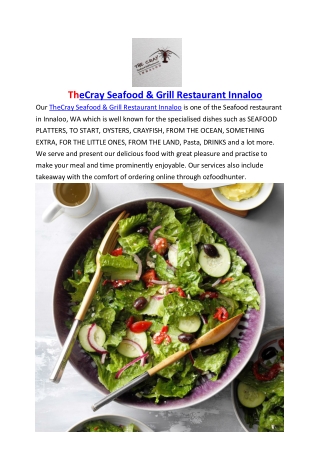 TheCray Seafood & Grill Restaurant Innaloo, WA - $5 off