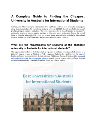 Cheapest University in Australia for International Students
