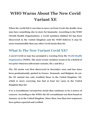 WHO Warns About The New Covid Variant XE