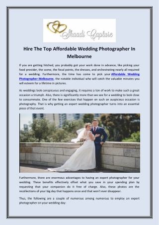 Hire The Top Affordable Wedding Photographer In Melbourne