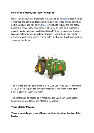 Baler Uses, Benefits, and Types- Khetigaadi