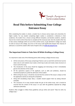 Read This before Submitting Your College Entrance Essay