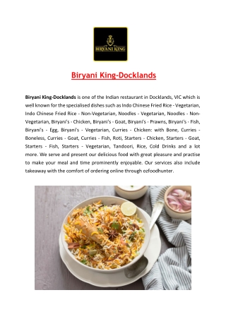 $5 Off - Biryani King Indian Restaurant Docklands, VIC