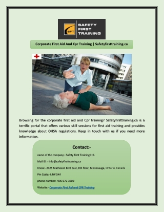 Corporate First Aid And Cpr Training | Safetyfirsttraining.ca