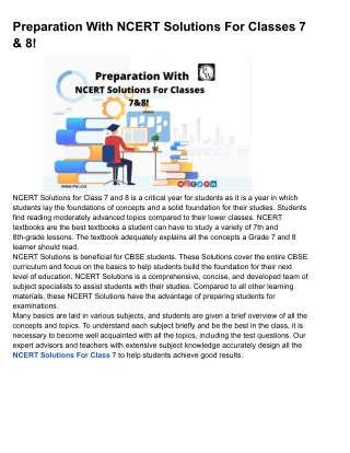 Preparation With NCERT Solutions For Classes 7 & 8!