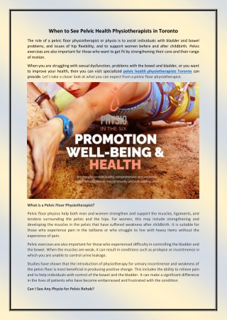 When to See Pelvic Health Physiotherapists in Toronto