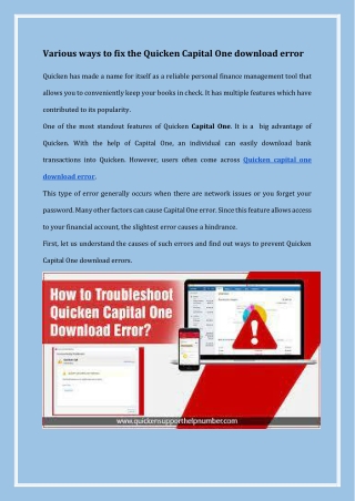 Various ways to fix the Quicken Capital One download error