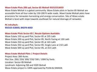 Wave Estate Plots Rates, Wave Mohali Map 95O1O318OO