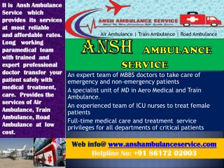 Get Train Ambulance Services in Ranchi at affordable rates. ANSH