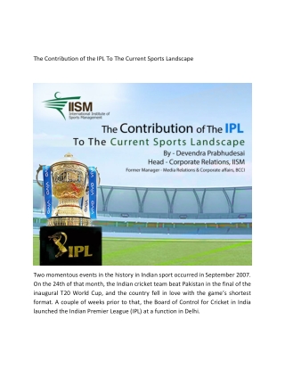 The Contribution of the IPL To The Current Sports Landscape blog by Devendra Prabhudesai