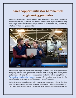 Career opportunities for Aeronautical engineering graduates