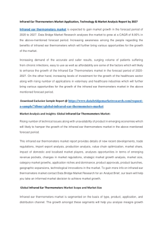 Infrared Ear Thermometers Market Application, Technology & Market Analysis Report by 2027