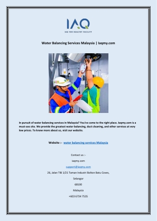 Water Balancing Services Malaysia | Iaqmy.com