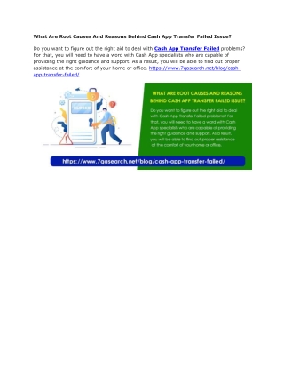 What Are Root Causes And Reasons Behind Cash App Transfer Failed Issue?