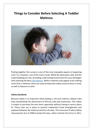 Things to Consider Before Selecting A Toddler Mattress