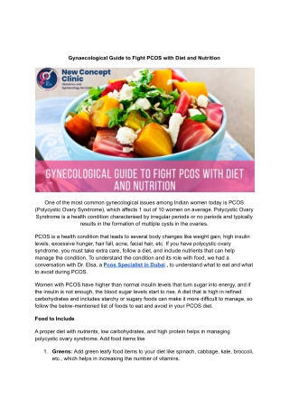 Gynecological Guide to Fight PCOS with Diet and Nutrition