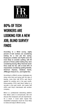 80% Of Tech Workers Are Looking For a New Job, Blind Survey Finds