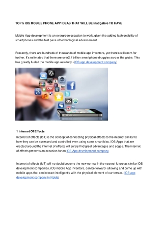 TOP 5 IOS MOBILE PHONE APP IDEAS THAT WILL BE Instigative TO HAVE