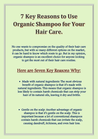 7 Key Reasons to Use Organic Shampoo for Your Hair Care.