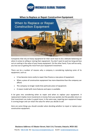 When to Replace or Repair Construction Equipment