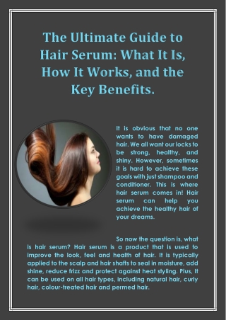 The Ultimate Guide to Hair Serum What It Is, How It Works, and the Key Benefits.