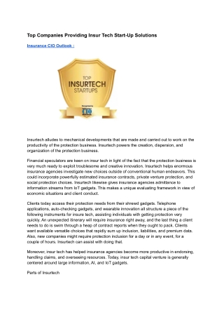 Top Companies Providing Insur Tech Start-Up Solutions