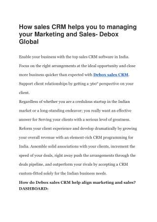 How sales CRM helps you to manage your Marketing and Sales – Debox Global