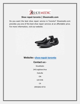 Shoe repair toronto  Shoemedic