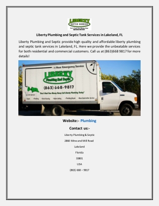 Liberty Plumbing and Septic Tank Services in Lakeland, FL