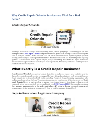 Why Credit Repair Orlando Services are Vital for a Bad Score?