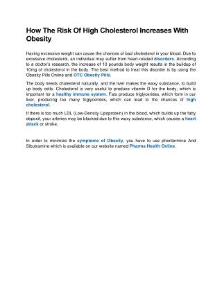 How The Risk Of High Cholesterol Increases With Obesity