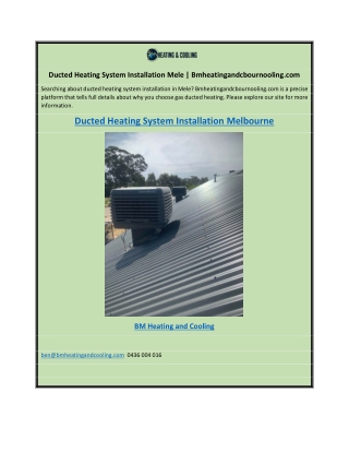 Ducted Heating System Installation Mele | Bmheatingandcbournooling.com