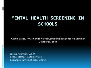 Mental Health Screening in Schools
