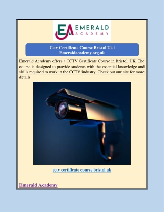 Cctv Certificate Course Bristol Uk | Emeraldacademy.org.uk