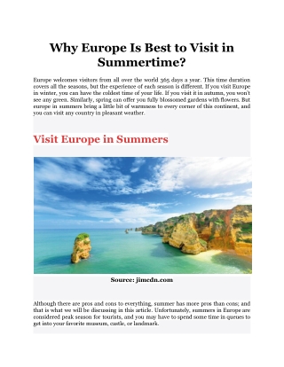 Why Europe Is Best to Visit in Summertime_