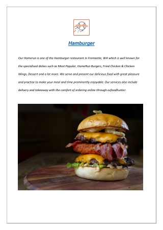Homerun Hamburger Restaurant Menu Fremantle, WA - $5 off