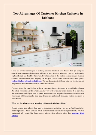 Top advantages of customer kitchen cabinets in Brisbane