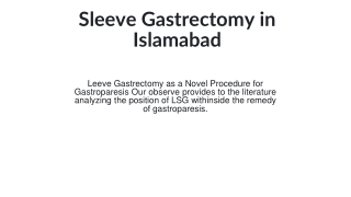 Sleeve Gastrectomy in Islamabad
