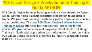 PCB Circuit Design 6 Weeks Summer Training In Noida-APTRON