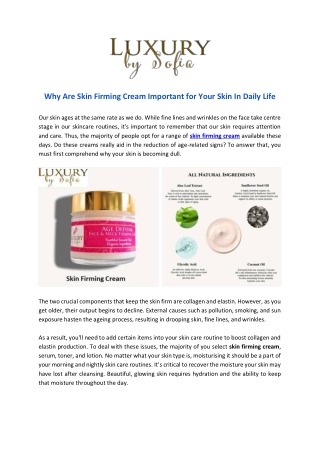 Why Are Skin Firming Cream Important for Your Skin In Daily Life