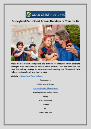 Disneyland Paris Short Breaks Holidays or Tour by Air