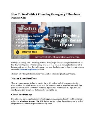 For Water Line Problem, Call Plumbers Kansas City