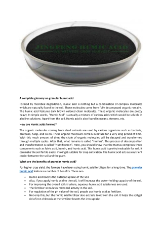 A complete glossary on granular humic acid