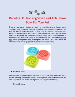 Benefits Of Choosing Slow Feed Anti Choke Bowl For Your Pet