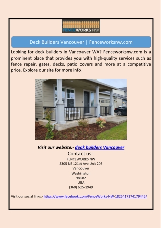 Deck Builders Vancouver | Fenceworksnw.com