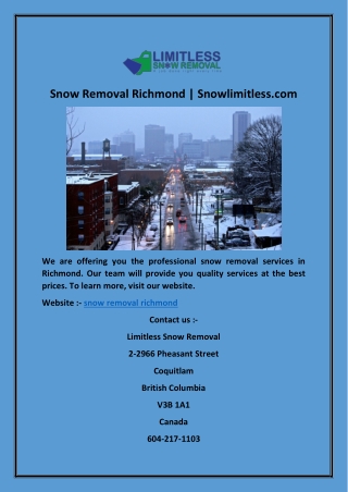 Snow Removal Richmond | Snowlimitless.com