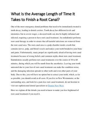 What Is the Average Length of Time It Takes to Finish a Root Canal