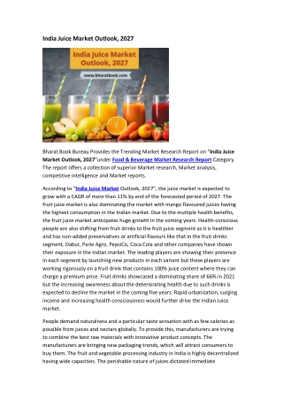 India Juice Market Outlook, 2027