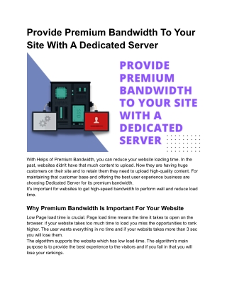 Provide Premium Bandwidth To Your Site With A Dedicated Server